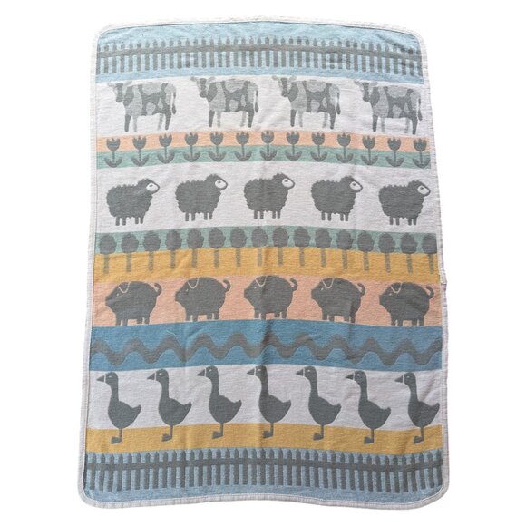 VINTAGE Crown Crafts Farm Animal Blanket